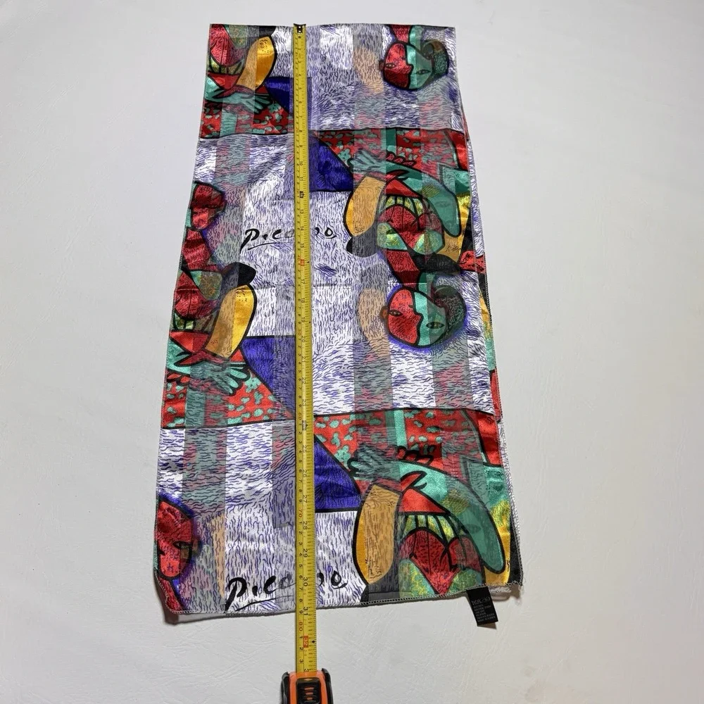 Picasso Art Scarf Women OS Multicolor Abstract Cubist Print Silky Artistic Retro